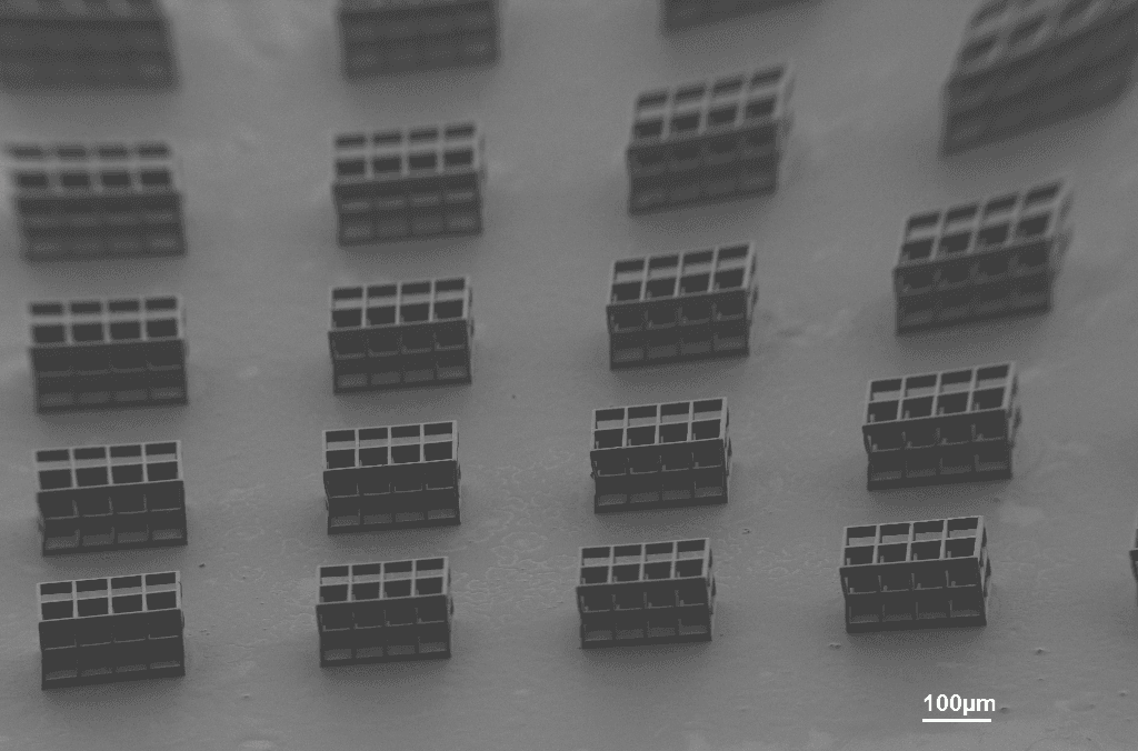 Array of microscaffolds for cells culture printed with Green-A-Bio photoresist